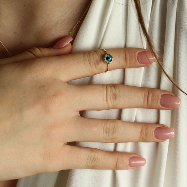 Mavi Göz Iris Altın Yüzük