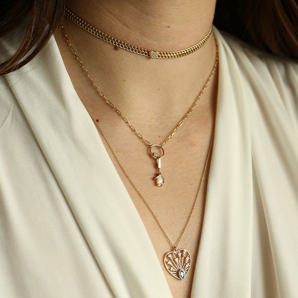 Kalp Detaylı Zincir Altın Kolye