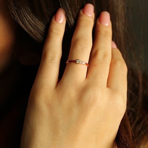 14 ayar altın Red Passion Clover Altın Yüzük