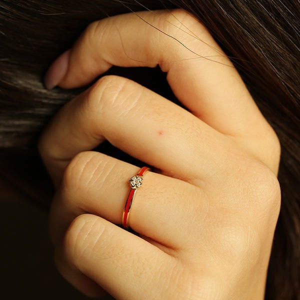 14 ayar altın Red Passion Clover Altın Yüzük