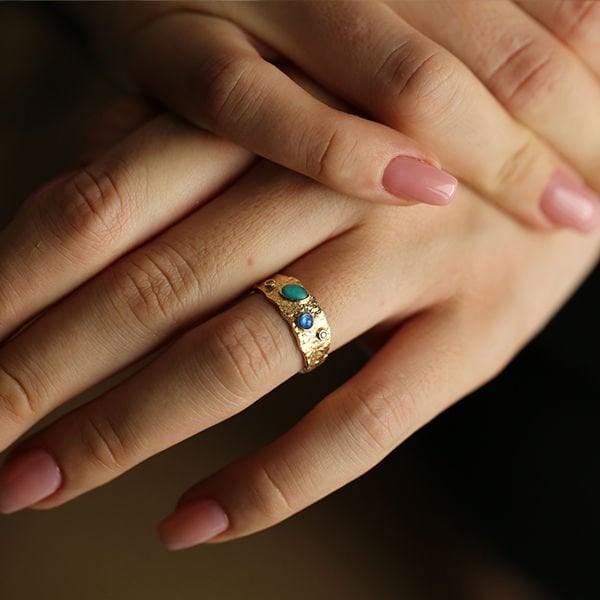 14 ayar altın Fortuna Turkuaz Altın Yüzük