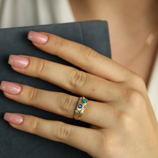 14 ayar altın Fortuna Turkuaz Altın Yüzük