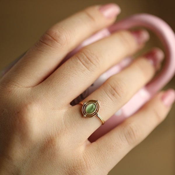 14 ayar altın Yeşil Taş Detaylı Altın valencia  Yüzük