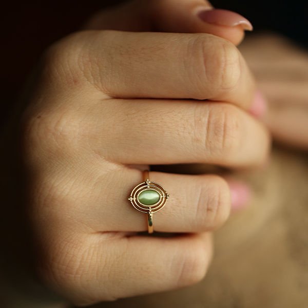 14 ayar altın Yeşil Taş Detaylı Altın valencia  Yüzük