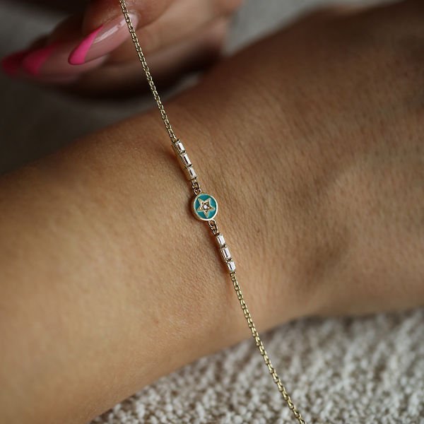 Turkuaz Yıldız Detaylı kiev  Altın Bileklik