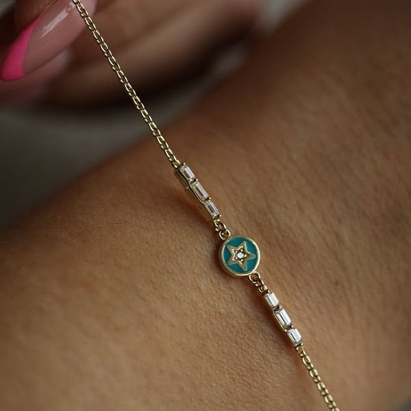 Turkuaz Yıldız Detaylı kiev  Altın Bileklik