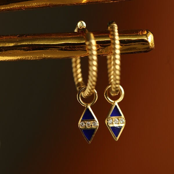 Lacivert Mineli Altın Küpe