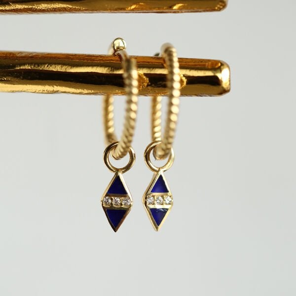 Lacivert Mineli Altın Küpe