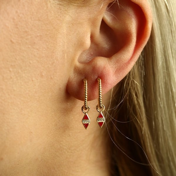 Bordo mineli  Detaylı Altın Küpe