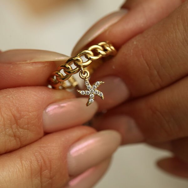 Starfish Deniz Yıldızı Figürlü Altın Yüzük