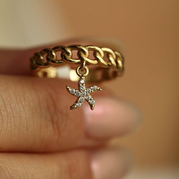 Starfish Deniz Yıldızı Figürlü Altın Yüzük