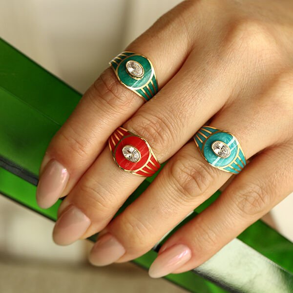 Retro Turkuaz Renkli Yüzük