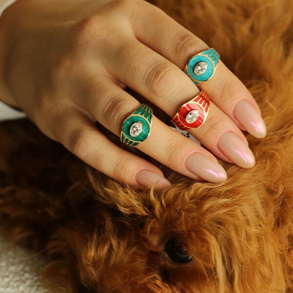 Retro Turkuaz Renkli Yüzük