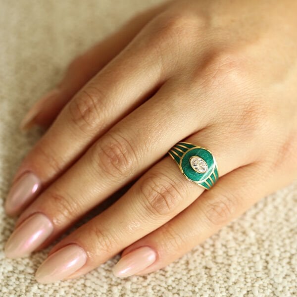 Retro Yeşil Renkli Yüzük