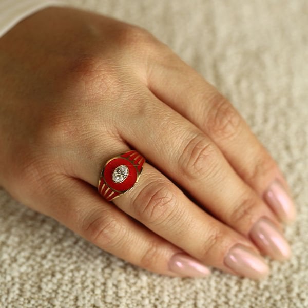 Retro Kırmızı Renkli Yüzük