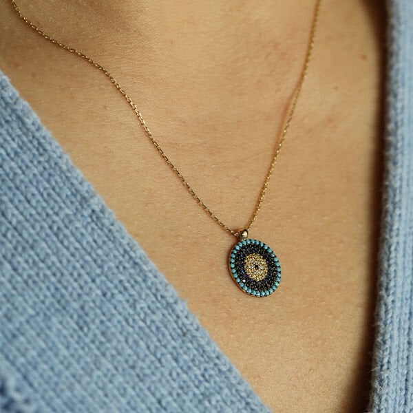 Nazar Boncuğu Tasarım Altın Kolye