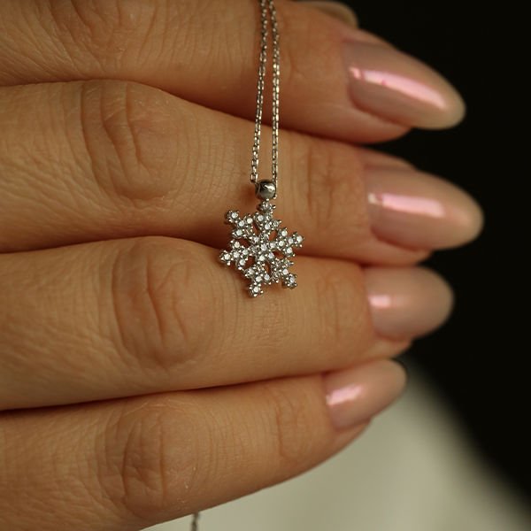 Snowflake Kar Tanesi Tasarım Altın Kolye