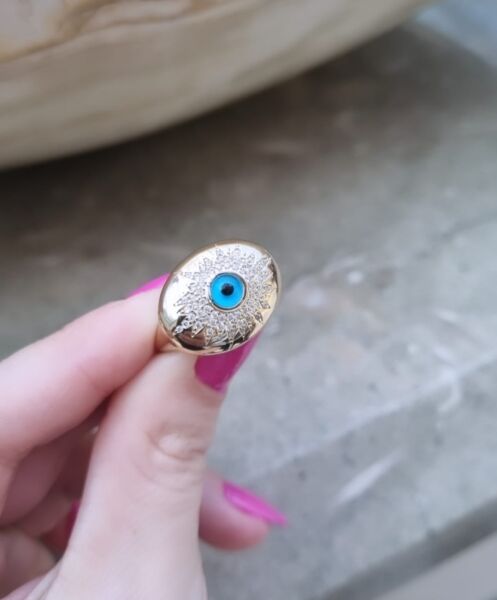 Altın Nazar Boncuklu Trend Yuzuk