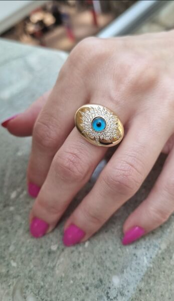 Altın Nazar Boncuklu Trend Yuzuk