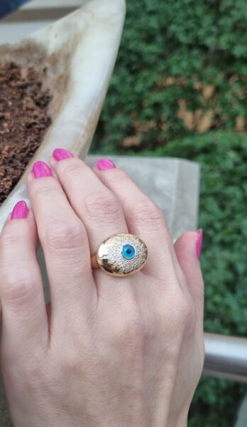 Altın Nazar Boncuklu Trend Yuzuk