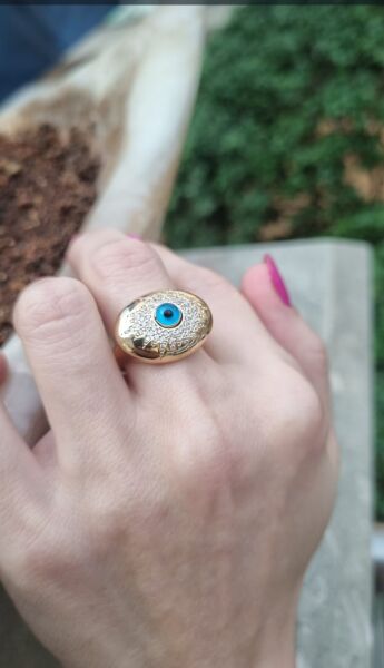 Altın Nazar Boncuklu Trend Yuzuk