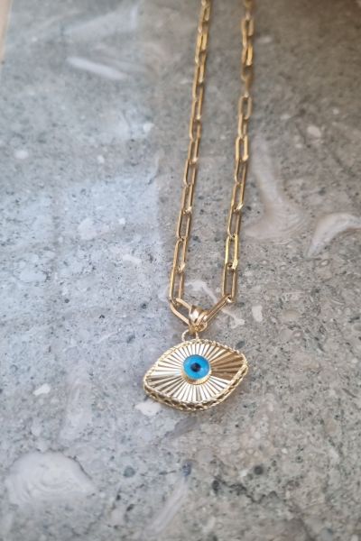 Ataç zincirli Lazer kesimli nazarlık  kolye