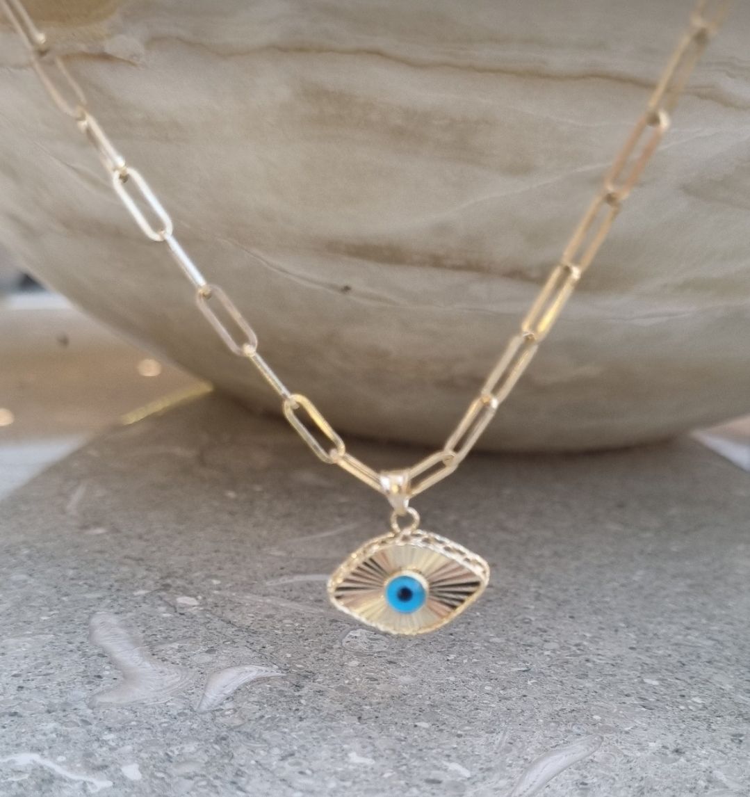 Ataç zincirli Lazer kesimli nazarlık  kolye