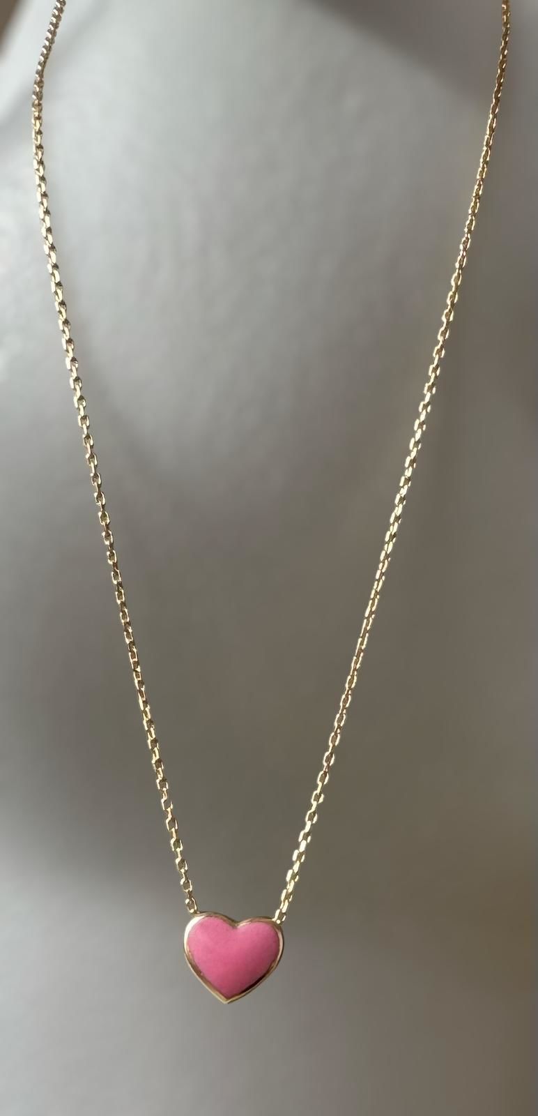Pembe Mineli Tasarım kalp kolye
