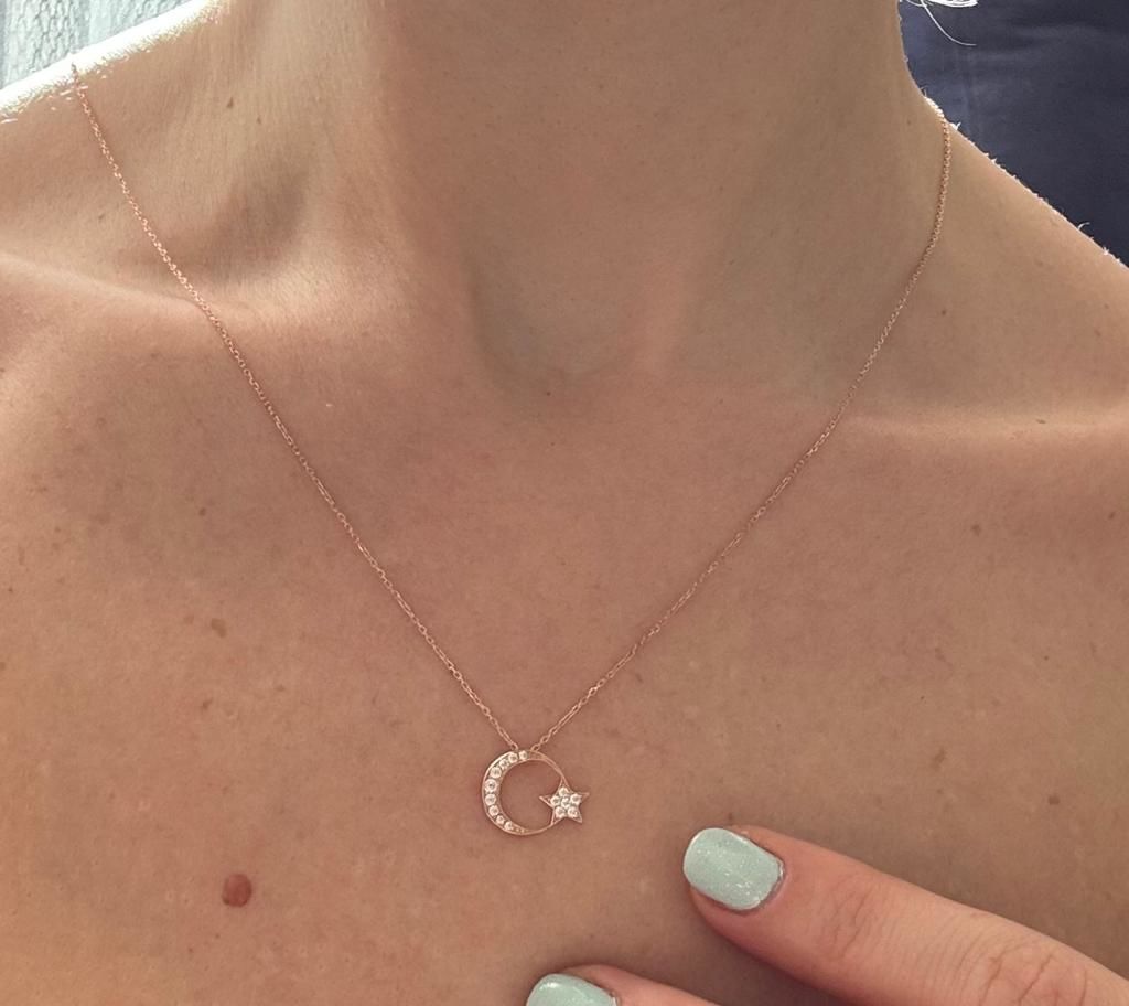 Ayyıldız roze renkli kolye