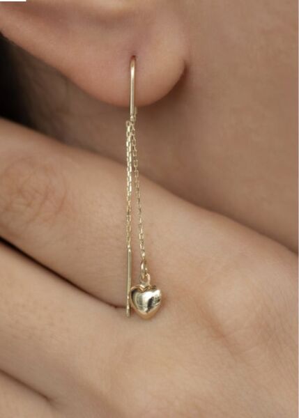 14ayar altın kalpli sallantılı küpe