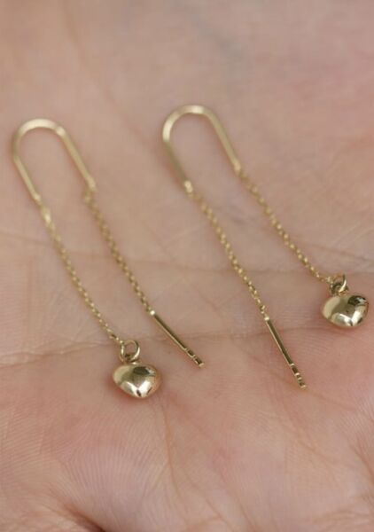 14ayar altın kalpli sallantılı küpe