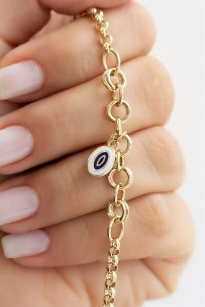 14 ayar altın çift taraflı nazar boncuklu bileklik