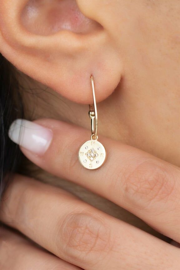 14 ayar altın pusula küpe