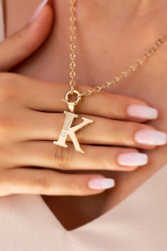 14 ayar altın K harf kolye