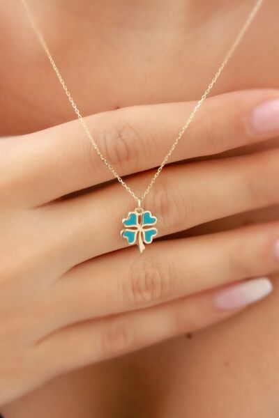 14 ayar altın kalpli yonca kolye