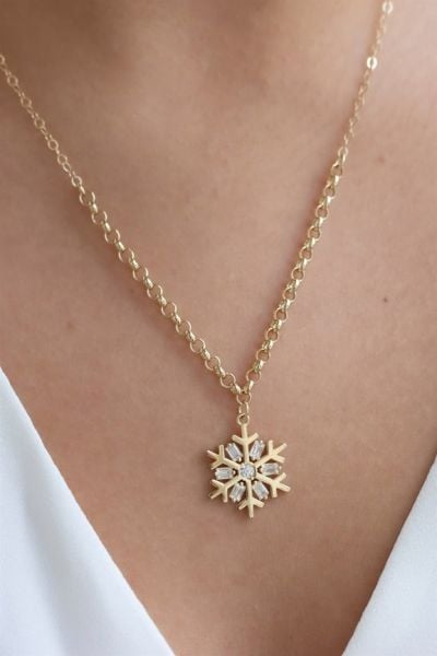 14 ayar altın baget taşlı kar tanesi kolye