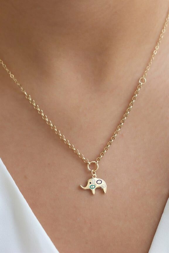 14 ayar altın mineli fil kolye