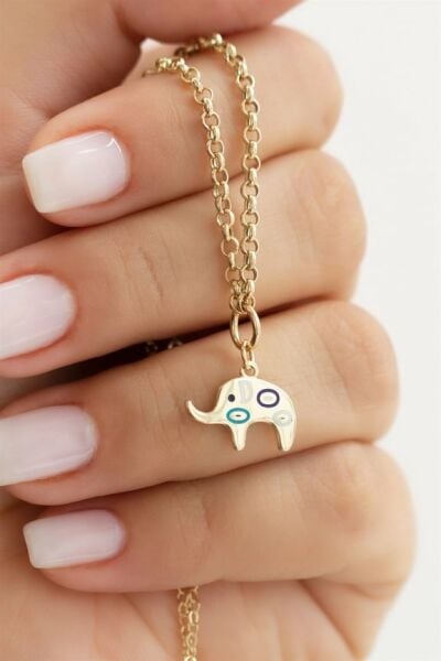 14 ayar altın mineli fil kolye