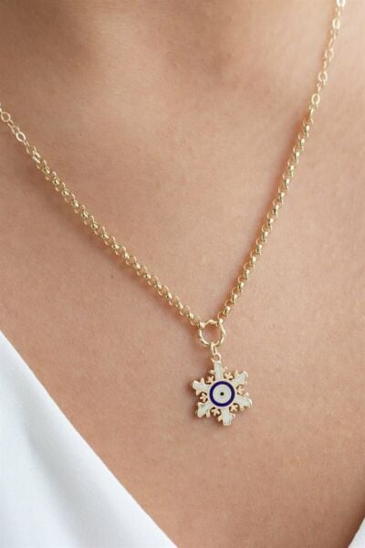 14 ayar altın nazar boncuklu kar tanesi kolye