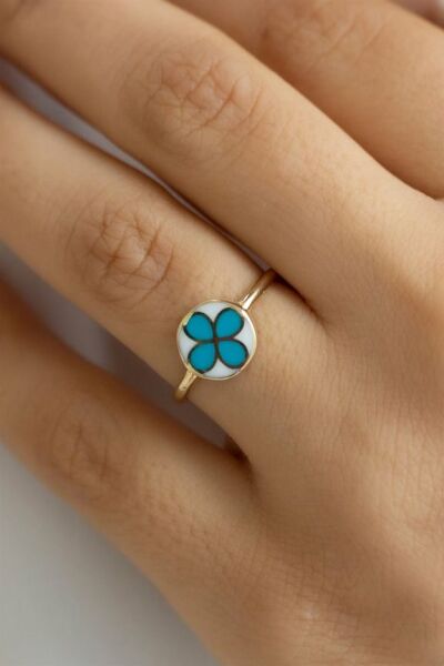 14 ayar altın mineli yonca yüzük