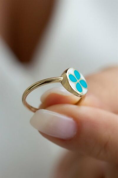 14 ayar altın mineli yonca yüzük