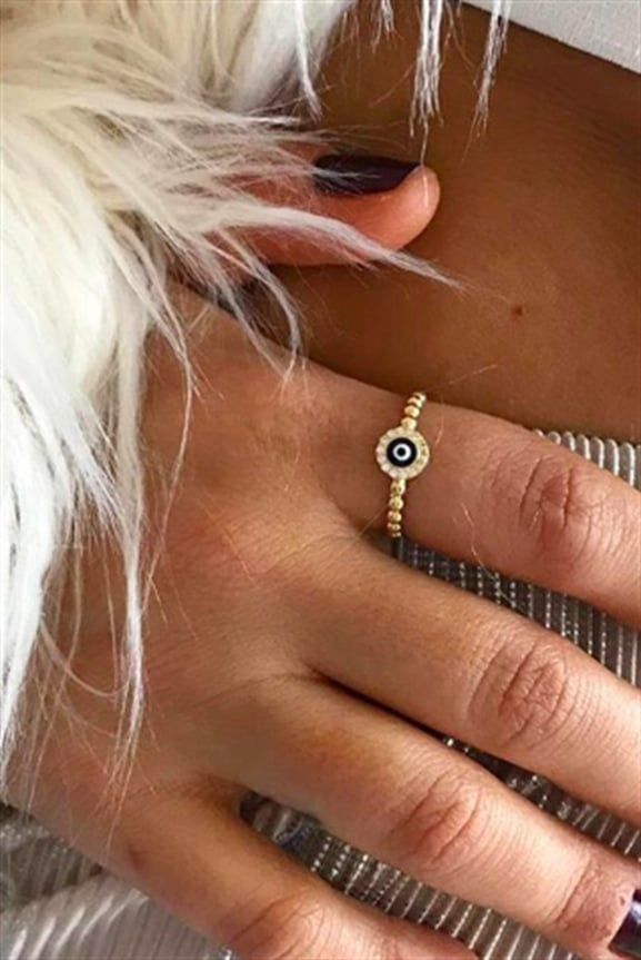 14 ayar altın nazar boncuklu yüzük