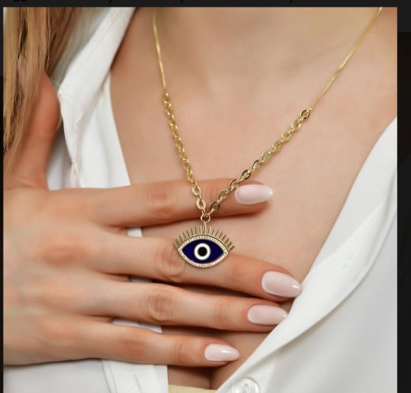 Altın Nazarlikli Kirpikli kolye