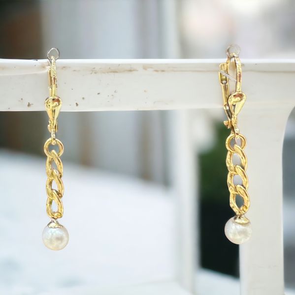 14 Ayar Altın beyaz incili küpe