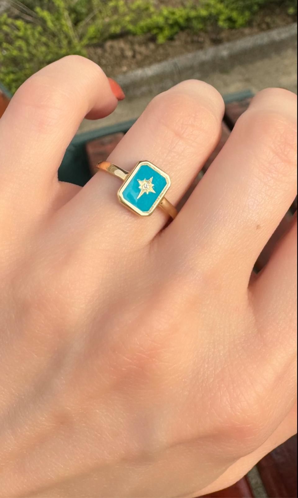 14 ayar tasarım mineli kuzey yıldızı yüzük