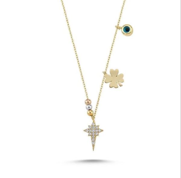 14 Ayar Altın Kutup Yıldızlı Şans Kolye