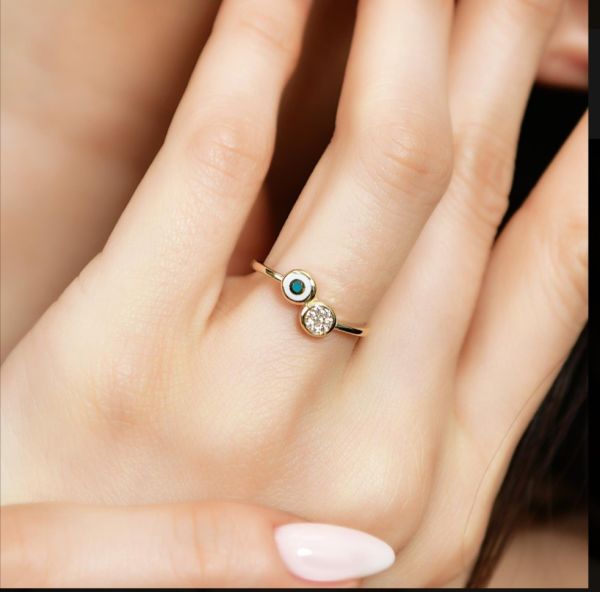 14 Ayar Mineli Tasarım Göz Yüzük