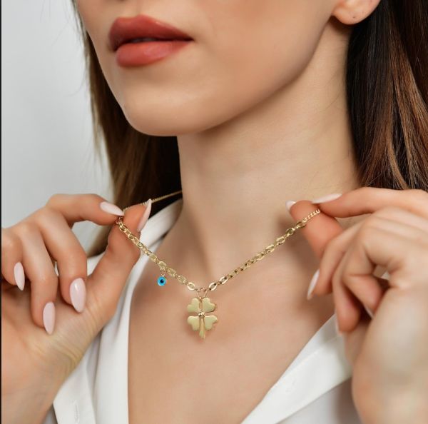 14 Ayar Altın Yonca Kolye