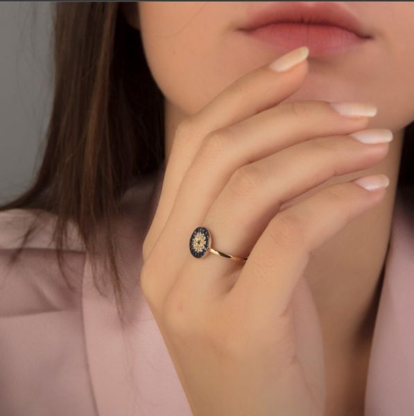 14 Ayar Altınla Nazarlık Yüzük