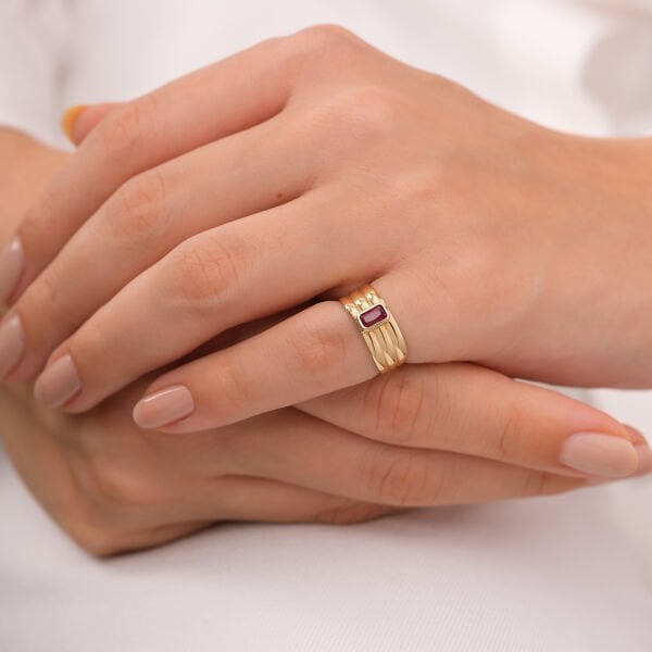 14 Ayar Pink Aura Şovalye Yüzük